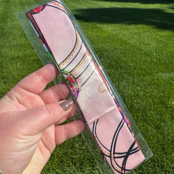 None Accessories - Pink Patterned Silk Scarf